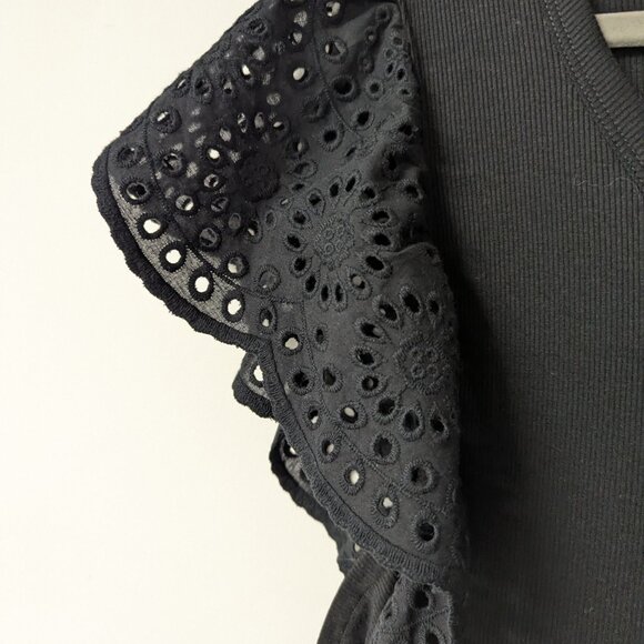 GAP Ribbed Eyelet Flutter Sleeve T-Shirt - Picture 7 of 10